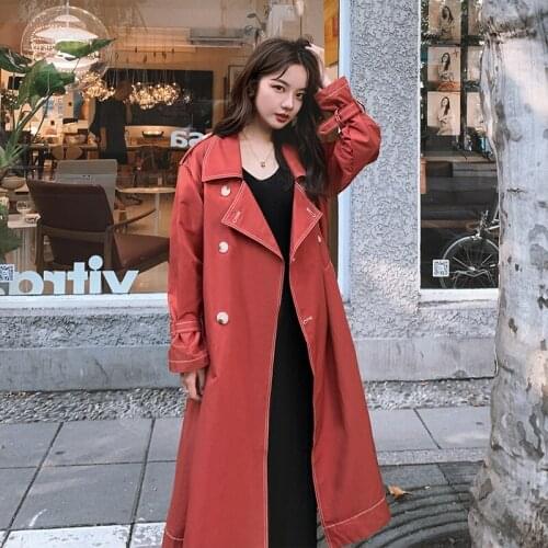 Fashion Lace-up Trench Coat Women Long Spring Autumn Korean Womens 2020 Loose Outwear Lapel Solid Color Windbreaker Mujer Z1006