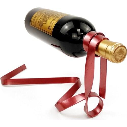 Magic Wine Bottle Racks Holder Stand Metal Iron Red Silk Ribbon Shaped Cabinet Display Ornaments Dinner Decoration Bar Kitchen
