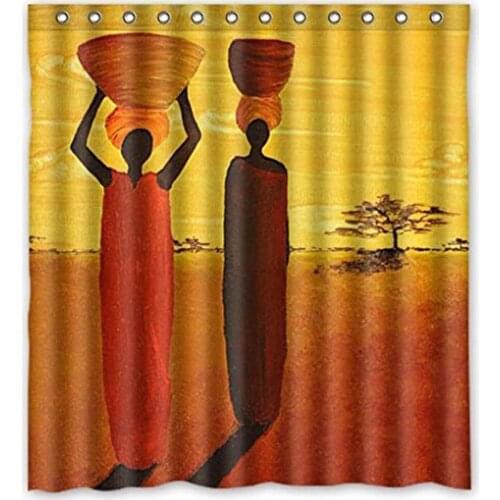 African Women Head Holding Stean Shower Curtain with 12 holes Vintage Waterproof Polyester Curtains Bathroom Bathing Cover