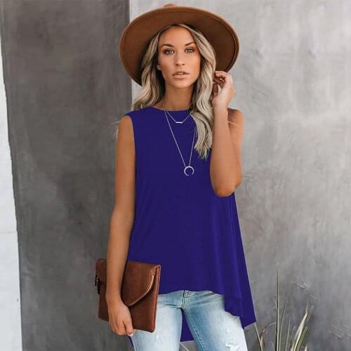 2021summer Tops O-neck Sleeveless Irregular Pullover Women T-shirt Street Loose Solid Color Sexy Vest Ladies Tshirt