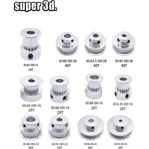 2GT/GT2 Timing Pulley16/20/30/40/60 teeth Bore 5/6.35/8mm Synchronous Wheels Gear Width 6mm 3D Printer Reprap CNC Parts