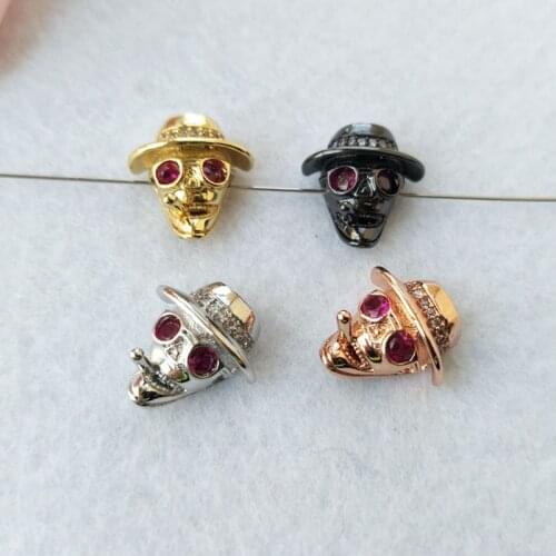 10Pcs CZ zircon crystal Micro pave Connector cigar skull Spacer Beads for DIY Making Bracelet necklace Jewelry Finding BD255