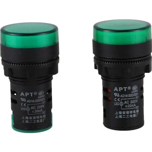 2 Pcs AC220V Green LED Power Indicator Pilot Signal Light Lamp 22mm Dia