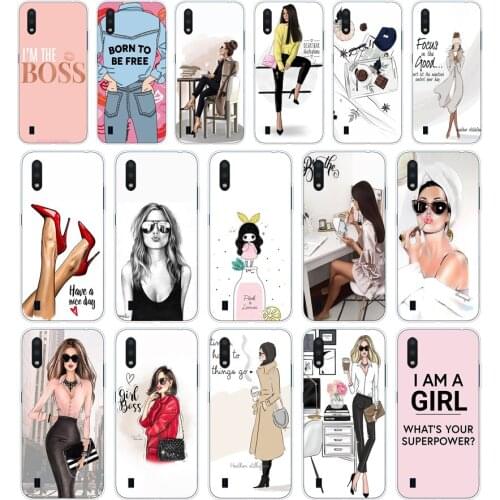 35 Girl Boss Pink Women Cartoon Soft Silicone Tpu Cover phone Case for Samsung Galaxy A01 A10 2019 A20 A20E A20S M11 M21 case