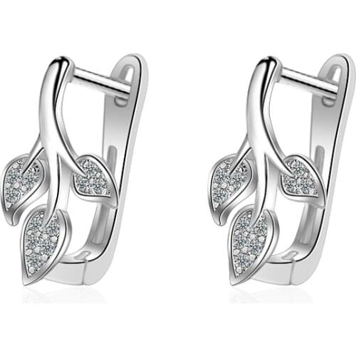 New Arrival 925 Sterling Sliver Small Leaves Hoop Earrings Zirconia Cute Simple Fashion For Women Lady Gift Trendy