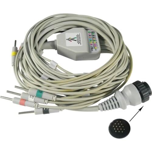 Cardioline EKG Cable One Piece 10 Lead Wires 16 Pin Plug Din 3.0 End AHA Standard for Kanz Kenz PC 104 EKG Machine