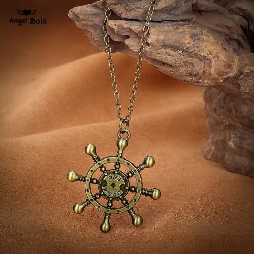 Anime One Piece Skeleton Mark Ship Ossstrich Rudder Helm Hollow Metal Pendannt Necklace Link Chain Jewelry Drop Shipping