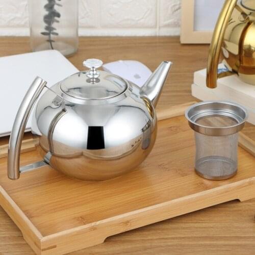 Silver Gold 1.5L/2L Teapots Stainless Steel Water Kettle Hotel Tea Pot with Filter Hotel Coffee Pot Restaurant Tea Kettle WY817