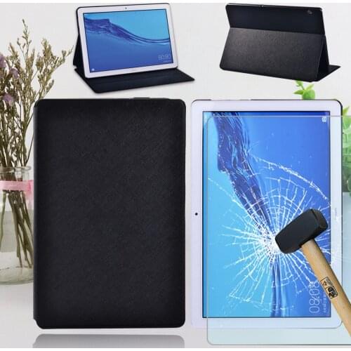 Tablet Case for Huawei MediaPad T5 10 10.1 Inch Anti-fall Leather Protective Sleeve + Glass Tempered Film + Free Stylus