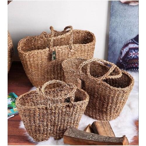 Decorative Wicker Basket With Handle Bag 3 pcs Natural Beach Bag