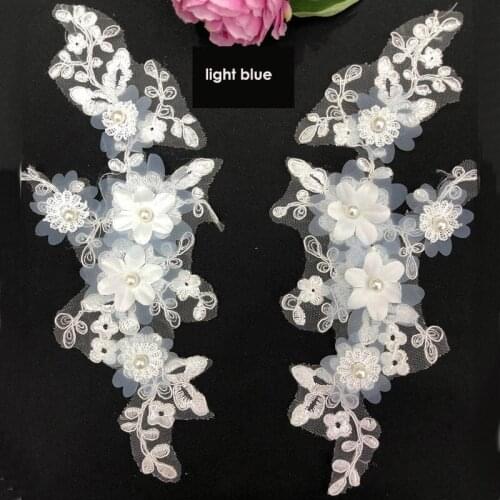 1pair 3d flower Rhinestone beaded patches for Clothing Sew on Sequin lace Applique decorative parches for bags hat coats