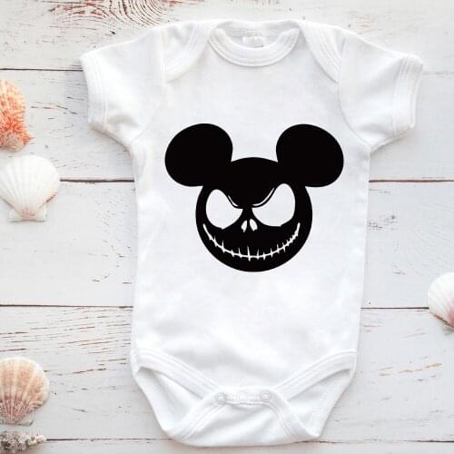 Disney Black Face Mickey Mouse Head Funny Baby Romper Harajuku Streetwear Kawaii Cartoon Print Newborn Jumpsuit Halloween