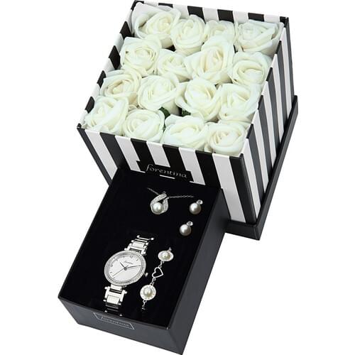 Forentina In The Box With Rose Pearl Model Necklace Earrings bracelet Set time