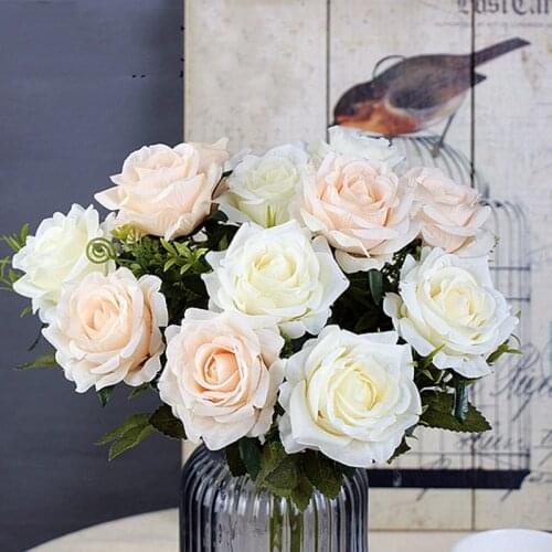 6 Heads White Rose Artificial Flowers Silk High Quality for Wedding Decoration Winter Fake Big Flowers Red for Home Decor Autumn