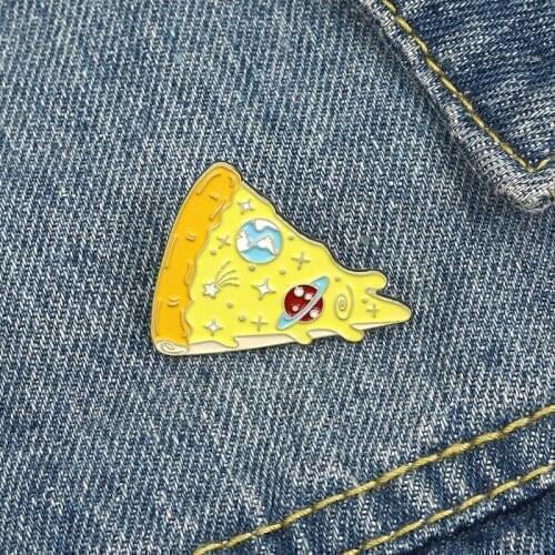 Creative personality pizza brooch space planet star cartoon cute anti-glare buckle clothes pin wholesale