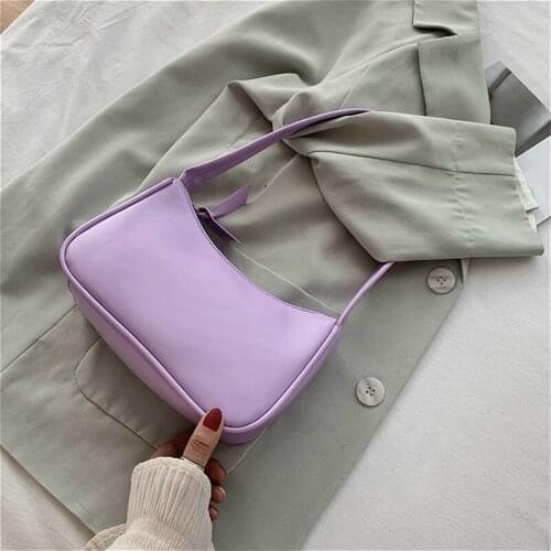 Small Baguette Handbags for Women PU Leather Ladies Shoulder Bag Solid Color Fashion Female Underarm Bags Mini Tote Clutch Purse