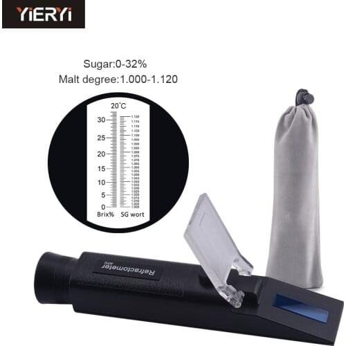 New Hand held SG 1.000-1 .120 Beer Refractometer 0-32% Brix Reference Temperature 20C Dual Scale with Carring Box