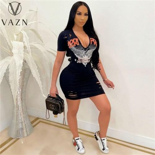 VAZN New 2021 Fashion Short Sleeve Cartoon Bandage V-neck Beach Mini Sexy Regular Dress Women Elegant Fashion Dress Slim Dress