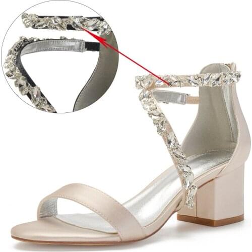 2021 New Casual Mid Heels Wedding Sandal For Bride Satin Crystals Women Shoes Open Toe Party Dress Sandals Zipper Back Summer