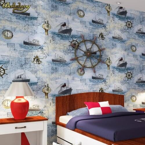 Beibehang papel de parede Mediterranean sailing ship rudder nautical maps tanker wallpaper bedroom living room childrens room