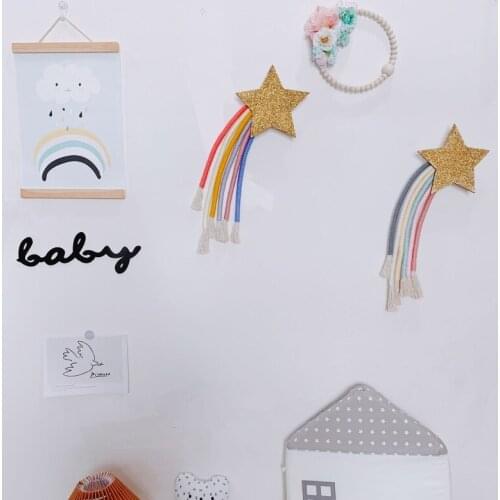 Nordic Lucky Star Hand-woven Macrame Rainbow Tapestry Wall Hanging Pendant Decor P31B