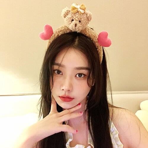 New Women Girl Cute Cartoon Bear Heart Plush Hairbands Sweet Face Wash Hair Decorate Scrunchie Headband Fashion Hair Accessories