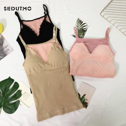 SEDUTMO Winter Velvet Tank Top Women Sexy Lace Camis Short V neck T shirt Sleeveless Warm Stretch Black Halter Top ED556
