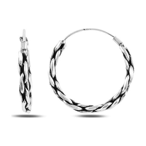Silver 925 Sterling 20mm Oxidized Ring Earrings