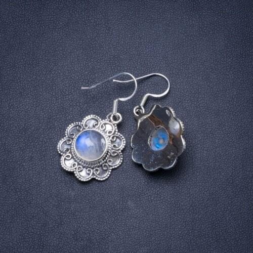Natural Rainbow Moonstone Handmade Unique 925 Sterling Silver Earrings 1.5" Y0353