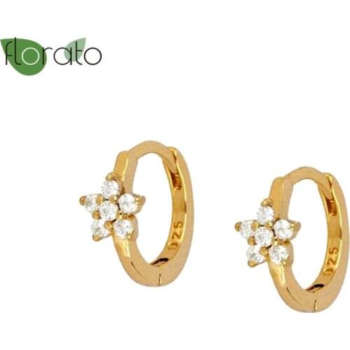 925 Sterling Silver White Purple Crystal Huggies Small Hoops Earrings Skinny Classic Charming CZ Flower Earrings Thin Hoops Gift