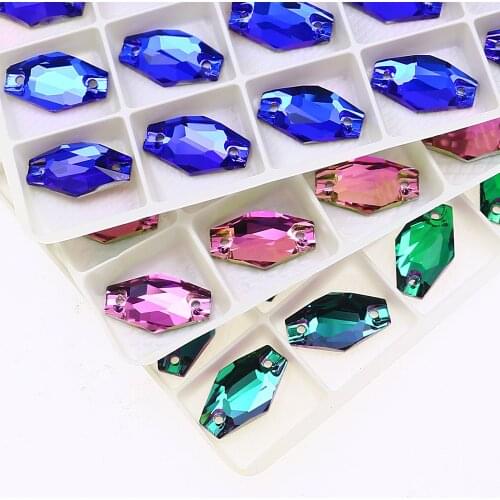 Hexagon Sewn Stones Flat Back Sewing Rhinestones DIY Sewing Crystals Strass Glass Rhinestones For Crafts Clothes 28*17mm 18*11mm