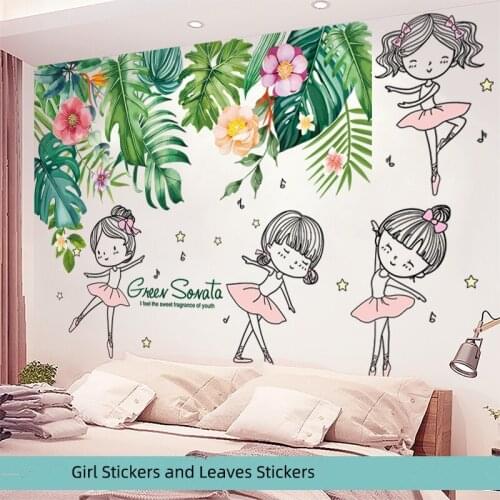 [SHIJUEHEZI] Tree Leaves Wall Stickers DIY Cartoon Girl Dancer Wall Decals for Living Room Kids Bedroom Nursery Home Decoration
