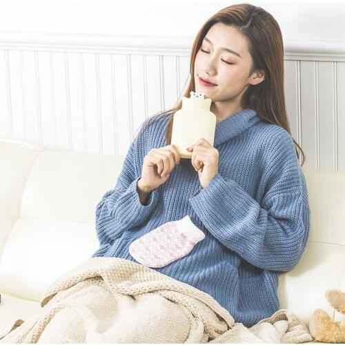 Silicone Hand Warmer With Knit Cover Cartoon Hot Water Bags Injection Storage Bag Tools Cute Mini Hot Water Bottle Portable