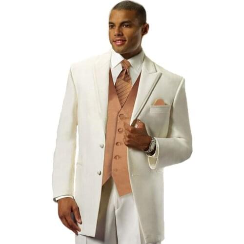 New Ivory Two Buttons Peak Lapel Groom Tuxedos Men Wedding Suits Best Three Pieces Man Suit Men Wedding Dress(Jacket+Pants+Vest
