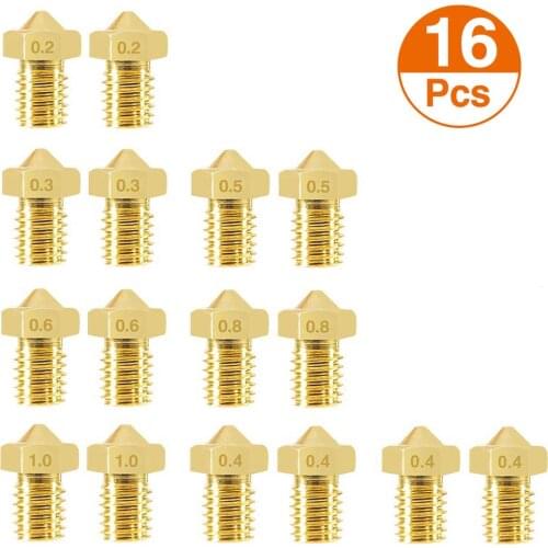 16pcs/lot V5 V6 Nozzle 0.2mm 0.3mm 0.4mm 0.5mm 0.6mm 0.8mm 1.0mm Part Copper 1.75mm Filament M6 Threaded Brass 3D Printer Parts