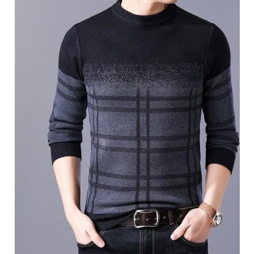 Mens Sweater Winter Autumn Round Neck Long-sleeved Plain Stretch Pullover Seedlings Suitable for Fashionable Mens Sweaters