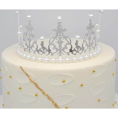 Tiara Pearl Crown Party Cake Topper Decoration Crown Hair Ornaments Wedding Supplies Accessories Gold Silver Cake Decorative