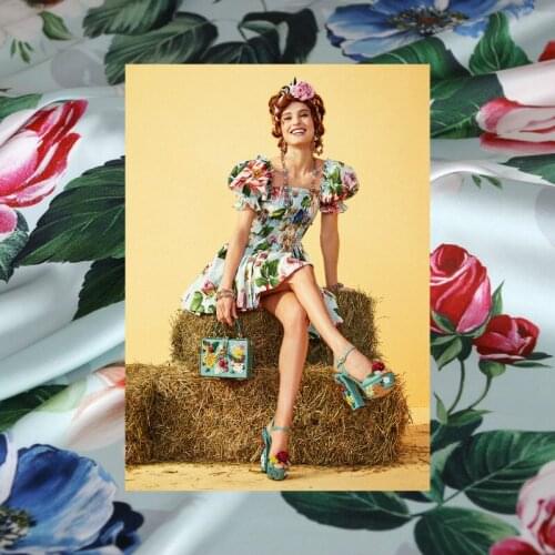 50x145cm 100% polyester peony printed fabric draped light blue shirt dress fashion clothing scarf handmade DIY fabric