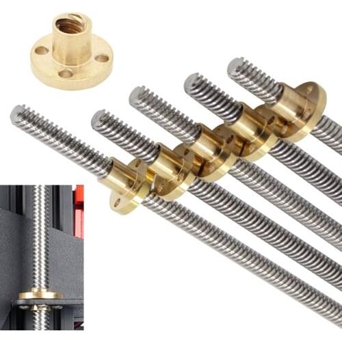 3D Printer Trapezoidal Rod T8 Lead Screw OD 8mm Lead 2mm/8mm 200mm 250mm 300mm 350mm 400mm 450mm 500mm with Brass Copper Nuts