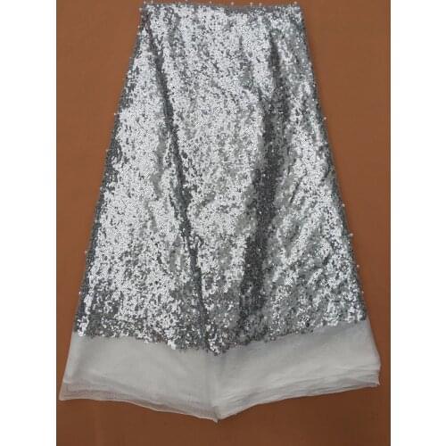 High Quality hot sale Silver sequins Lace Fabric with white beads french Embroidered Nigerian Laces Fabric 2520-6