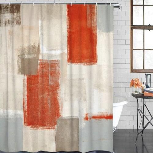Orange-Red Scribble Paint Graffiti Texture Shower Curtain Polyester Fabric Waterproof Shower Curtains Modern Bathroom Curtain