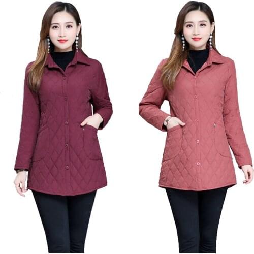 Womens Coats 2020 Spring Autumn Jacket Mid-length Down Cotton Thin Section Coat Ladies Large izSe 5XL Long Sleeve Outerwear