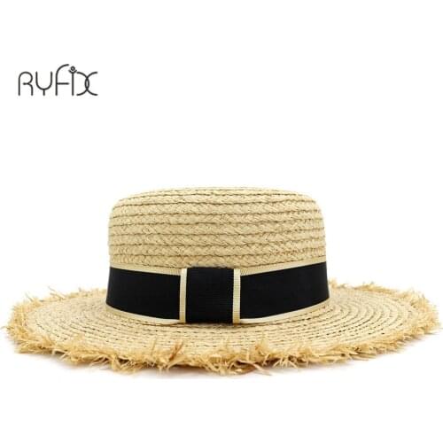 Real Raffia Straw hat Summer Sun Visor caps For Women Lady Fashion Handmade Wide Brim Panama Beach Hat HA234