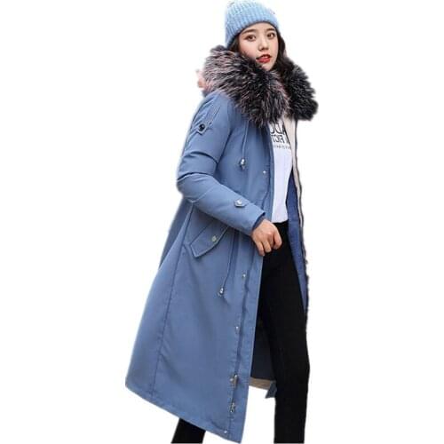2019 Winter Coat Women Lambswool Liner Warm And Thickening Cotton Clothing Parka Coat Faux Fox Fur Collar Oversized Size Coat