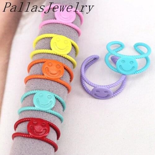 10Pcs Lovely Colorful Enamel smile face Ring Summer Simple Jewelry for Women and Girls