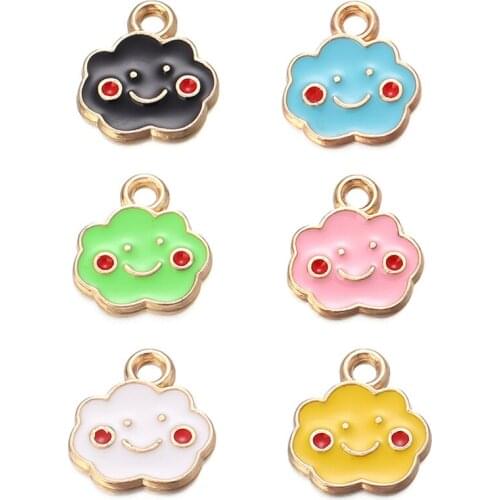 10pcs 12.5x11mm Alloy Enamel Cute Cloud Charms Gold Smiling Face Pendant For DIY Bracelet Necklace Earring Jewelry Ornament