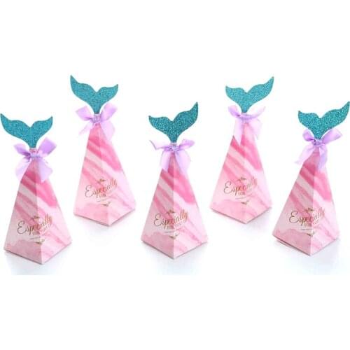 10Pcs Mermaid Tail Paper Candy Box Gift Bags Popcorn Boxes Kids Party Decor 18.5cm*6cm*6cm