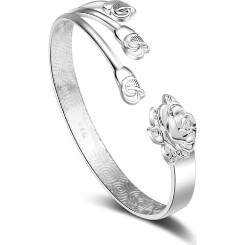 100% 925 sterling silver fashion flower ladies`bangles for women jewelry wholesale birthday gift drop shipping