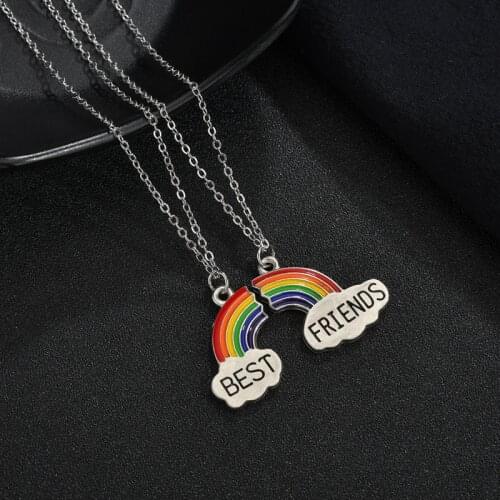 2 pcs/set Charm Best Friends Rainbow Pendant Necklaces for Women Girls BFF Friendship Couple Silver Color Necklaces Jewelry Gift