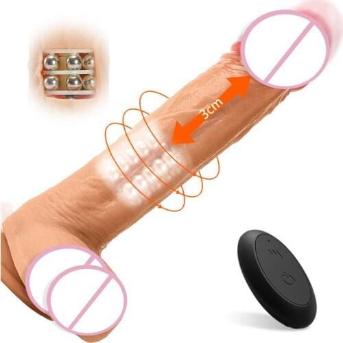 2021 Wireless Heating Telescopic Rotating Bead Stimulation Wobbler Simulation Penis Adult Female Dildo Flirting Supplies
